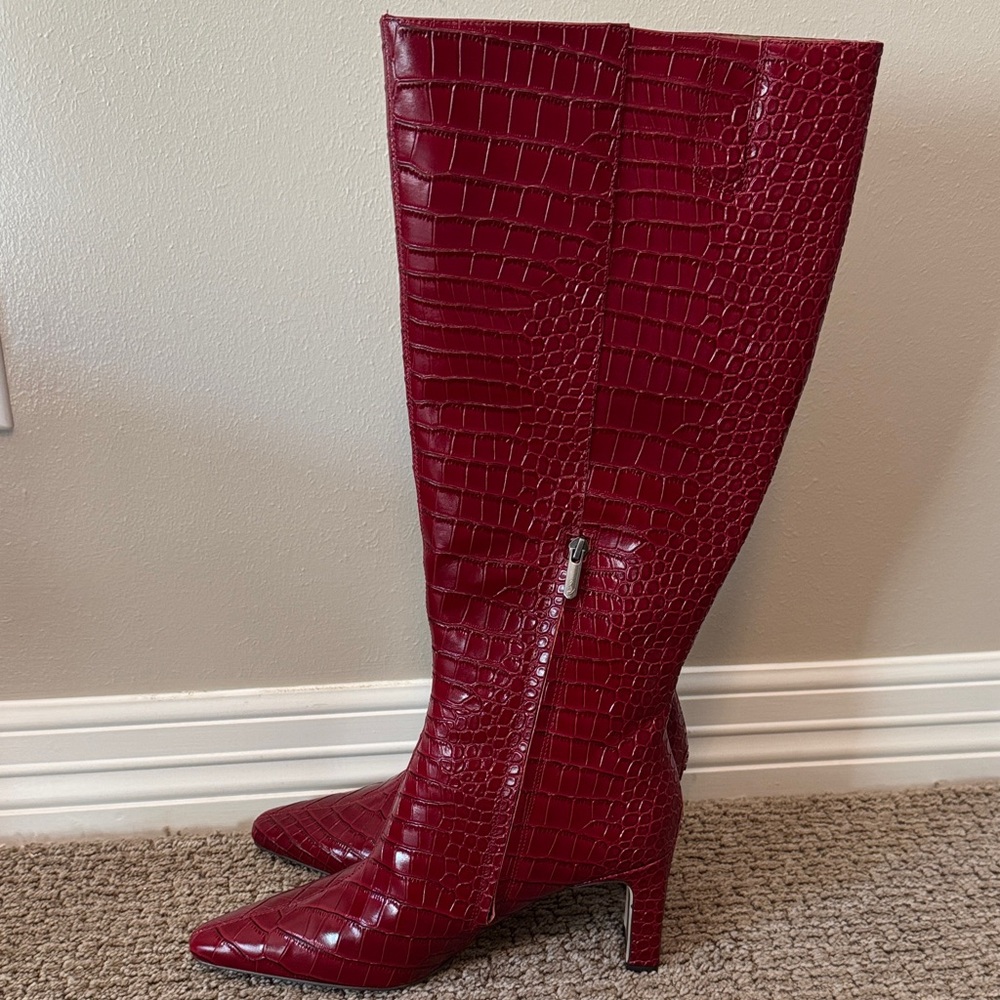 Sam Edelman Sylvia Wide Calf Knee High Boot in Scarlet Cherry Leather